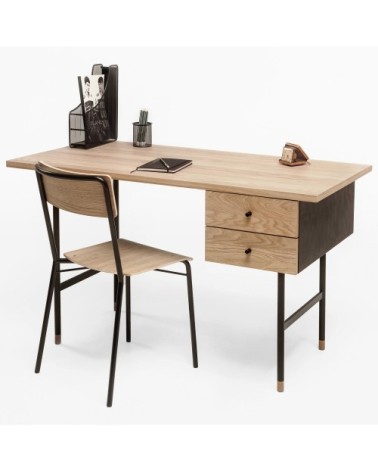 Bureau design bois et métal 2 tiroirs bois clair