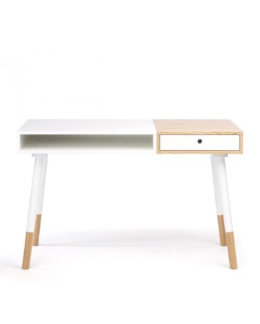 Bureau design bois et blanc 1 tiroir blanc