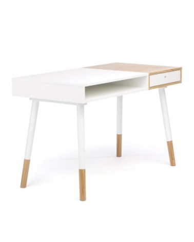 Bureau design bois et blanc 1 tiroir blanc