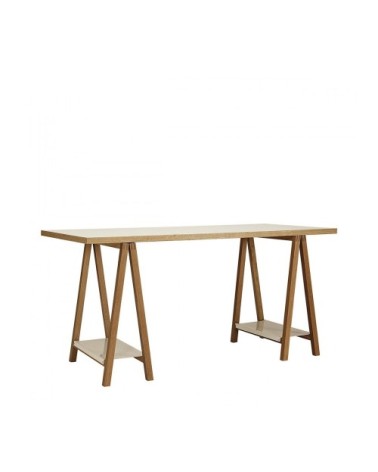 Bureau à tréteaux blanc et bois blanc