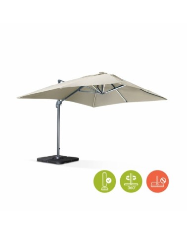 Parasol déporté solaire LED beige 3x4m