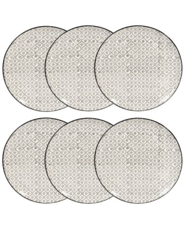 Assiette plate en grès blanc motifs graphiques noirs