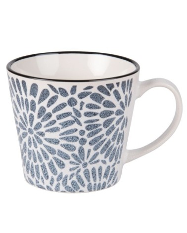 Tasse en grès imprimé fleurs bleues