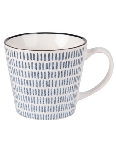 Tasse en faïence imprimé traits bleus