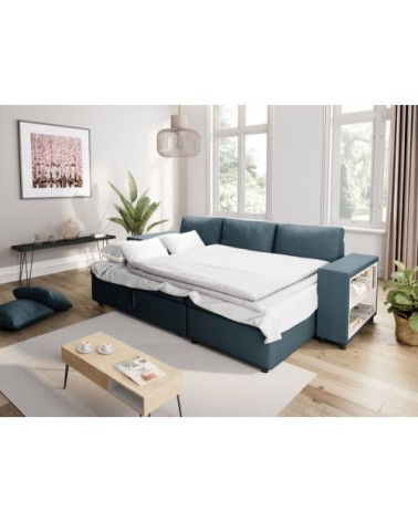 Canapé d'angle convertible et poufs en tissu - bleu