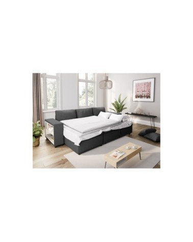 Canapé d'angle convertible et poufs en tissu - gris foncé