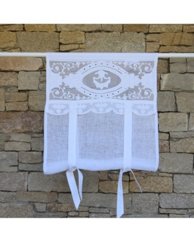 Store en lin blanc et broderies 45X120 CM