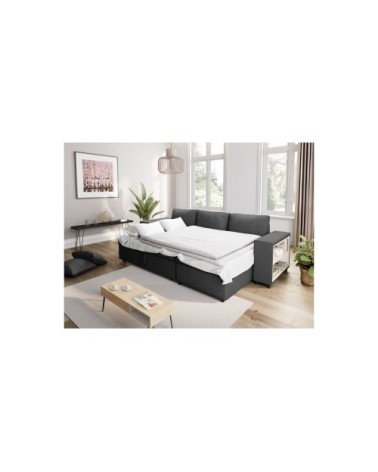 Canapé d'angle convertible et poufs en tissu - gris foncé
