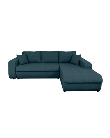 Canapé d'angle convertible en tissu - bleu pétrole - angle droit