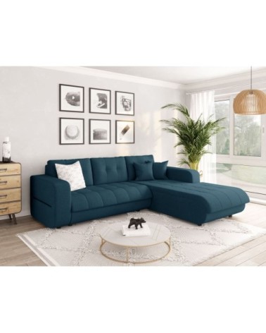 Canapé d'angle convertible en tissu - bleu pétrole - angle droit