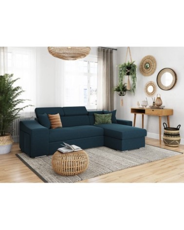 Canapé d'angle convertible en tissu - bleu pétrole