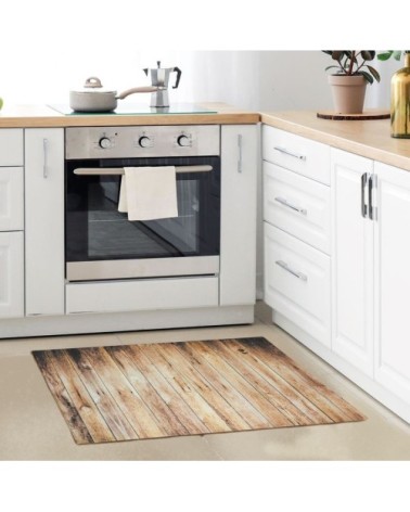 Tapis de cuisine imprimé bois marron 45x75