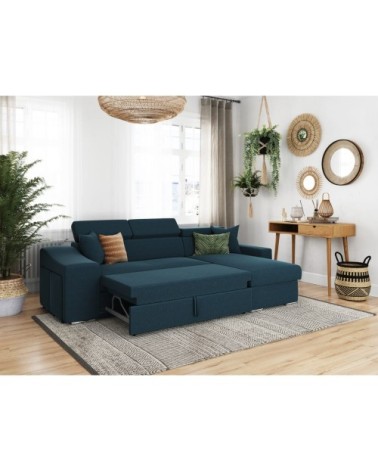 Canapé d'angle convertible en tissu - bleu pétrole