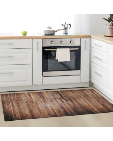 Tapis de cuisine imprimé bois marron 45x120