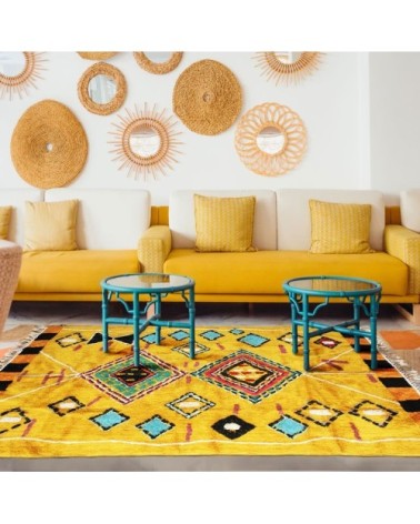 Tapis 100 % coton esprit berbère jaune 160x230