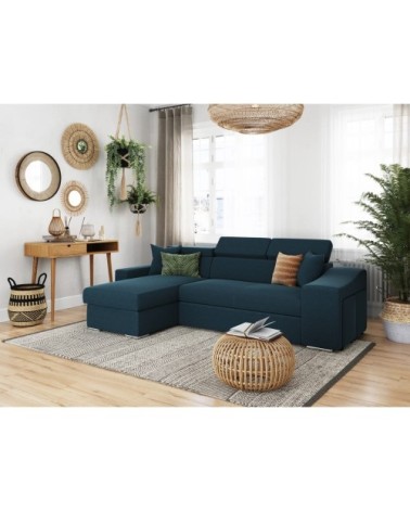 Canapé d'angle convertible en tissu - bleu pétrole