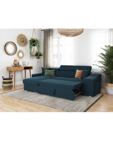 Canapé d'angle convertible en tissu - bleu pétrole