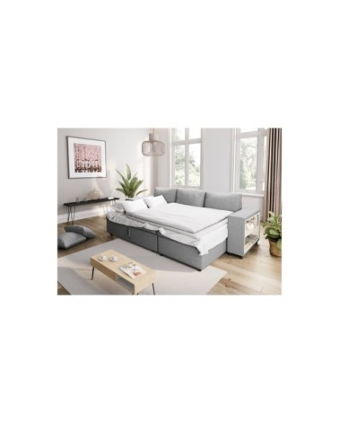 Canapé d'angle convertible et poufs en tissu - gris clair