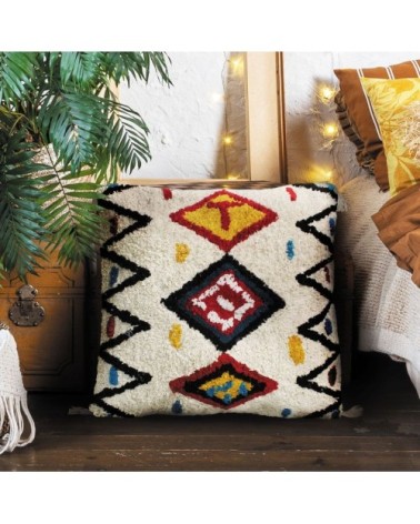 Coussin 100 % coton esprit berbère blanc 70x70