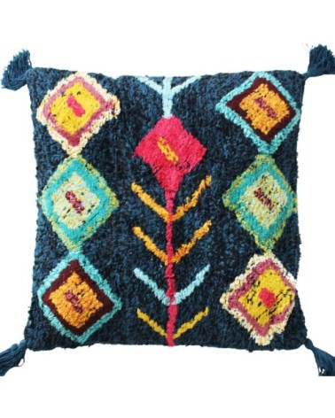Coussin 100 % coton esprit berbère bleu 45x45