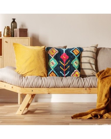 Coussin 100 % coton esprit berbère bleu 45x45