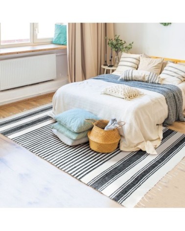 Tapis 100% coton lignes noir-gris-blanc 160x230