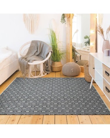 Tapis 100% coton géométrique écru-noir 120x170