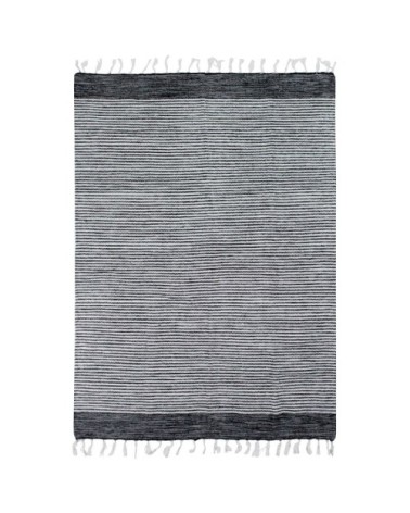 Tapis 100% coton bandes noir-gris-blanc 160x230