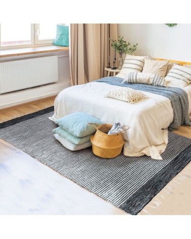 Tapis 100% coton bandes noir-gris-blanc 160x230
