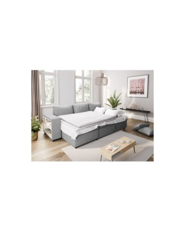 Canapé d'angle convertible et poufs en tissu - gris clair