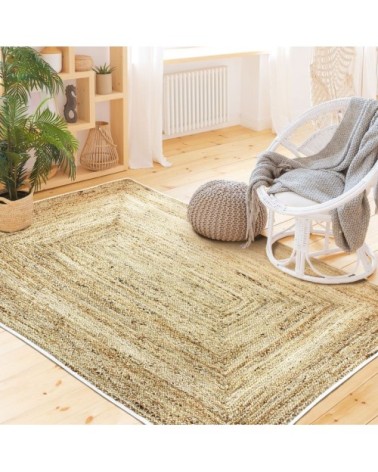 Tapis en jute et coton bande blanche 120x170