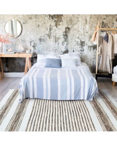 Tapis 100% coton lignes sable-blanc 190x290