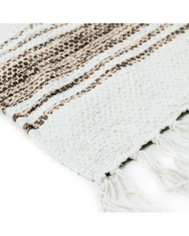 Tapis 100% coton lignes sable-blanc 190x290
