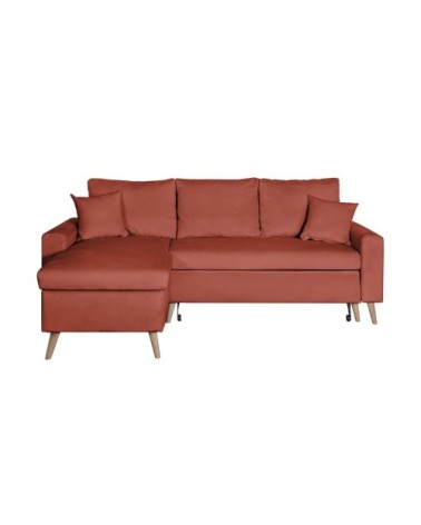 Canapé d'angle réversible et convertible avec coffre - rouge brique