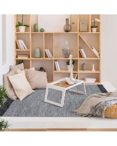 Tapis 100% coton bandes noir-gris-blanc 120x170