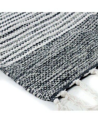 Tapis 100% coton bandes noir-gris-blanc 120x170