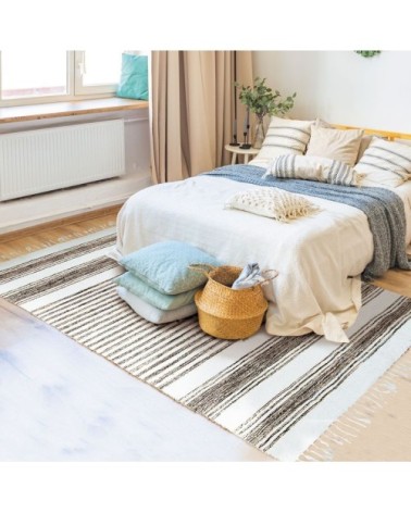 Tapis 100% coton lignes sable-blanc 160x230