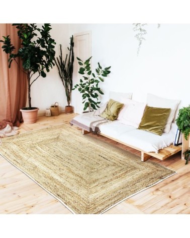 Tapis en jute et coton bande blanche 160x230