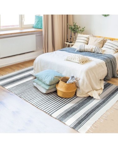 Tapis 100% coton lignes gris-blanc 160x230