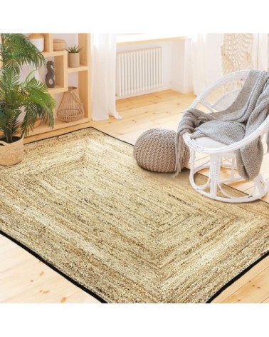 Tapis en jute et coton bande noire 120x170