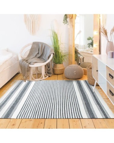Tapis 100% coton lignes gris-blanc 120x170