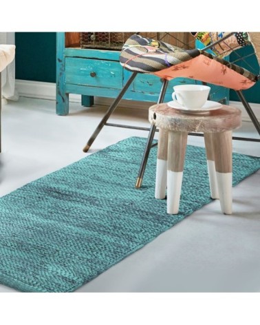 Tapis en cuir tressé bleu clair 60x120