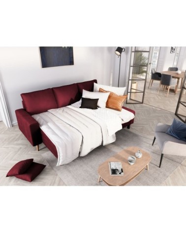 Canapé d'angle réversible et convertible avec coffre - bordeaux