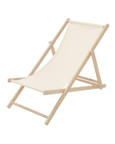 Chaise longue pliante chilienne bois et tissu beige 3 positions