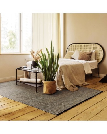 Tapis tissé en jute et coton noir et naturel 160x230