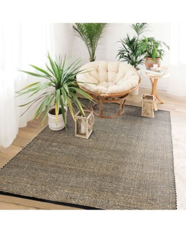 Tapis tissé en jute et coton noir et naturel 120x170