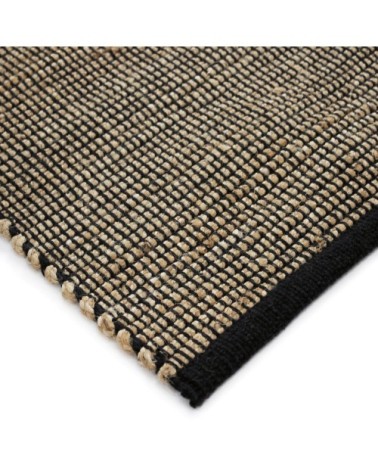 Tapis tissé en jute et coton noir et naturel 120x170