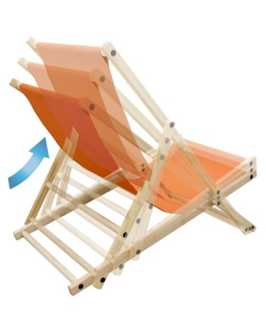 Chaise longue pliante chilienne bois et tissu orange 3 positions