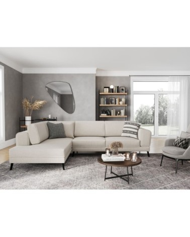 Canapé d'angle convertible 2 coffres en tissu - beige - angle gauche