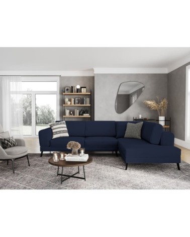 Canapé d'angle droit convertible 2 coffres en tissu - bleu foncé